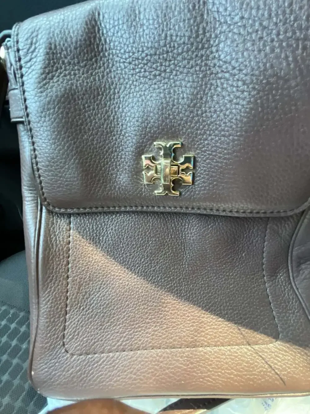 Tory Burch Mercer Walnut Brown Pebbled Leather Turn-Lock Crossbody Bag